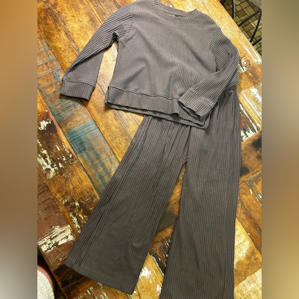 Zara Taupe Ribbed Knit Matching Set